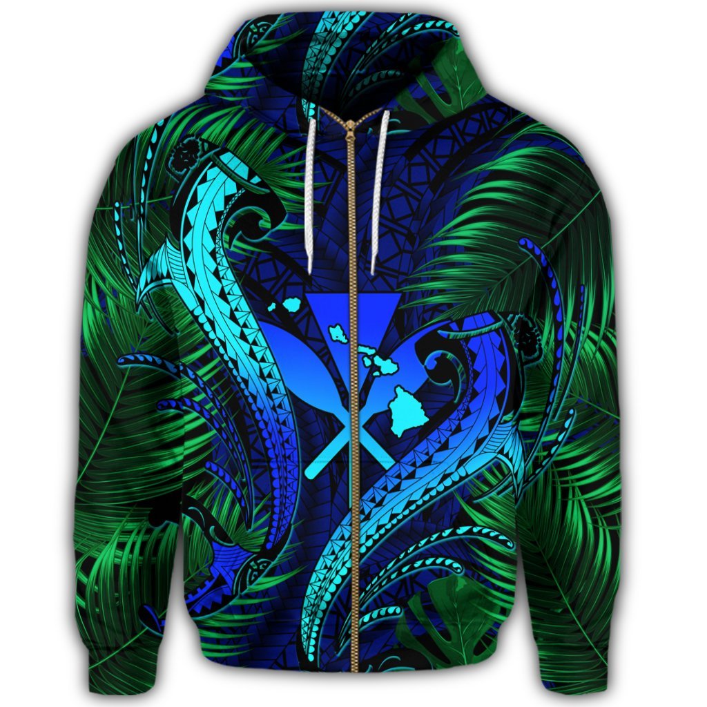 Hawaii Shark Polynesian Tropical Zip Hoodie Blue - Polynesian Pride
