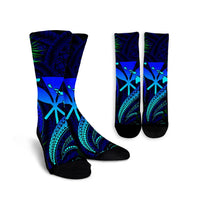 Hawaii Shark Polynesian Tropical Crew Socks - Blue - AH Crew Socks White - Polynesian Pride