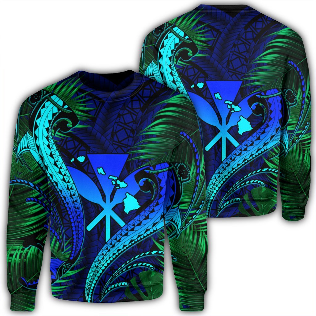 Hawaii Shark Polynesian Tropical Sweatshirt - Blue - AH Unisex Black - Polynesian Pride