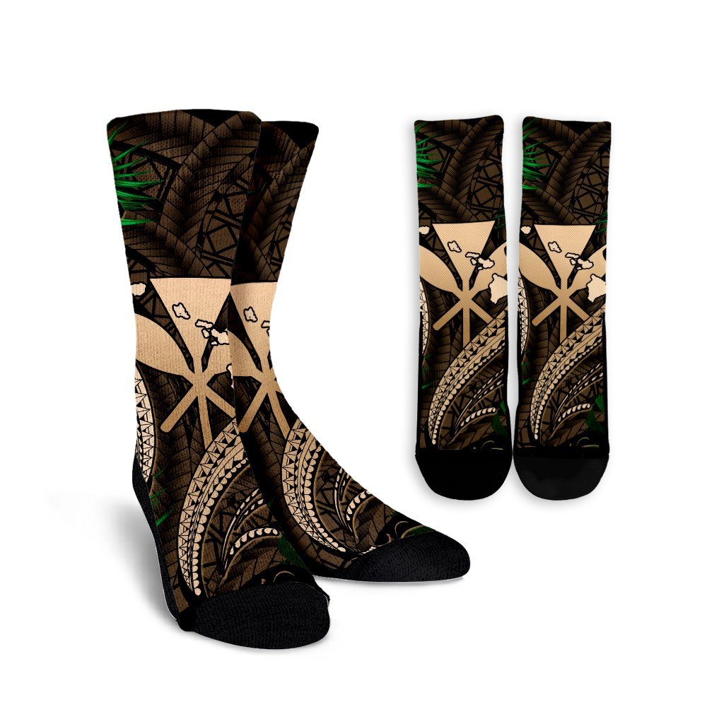 Hawaii Shark Polynesian Tropical Crew Socks - Gold - AH Crew Socks White - Polynesian Pride