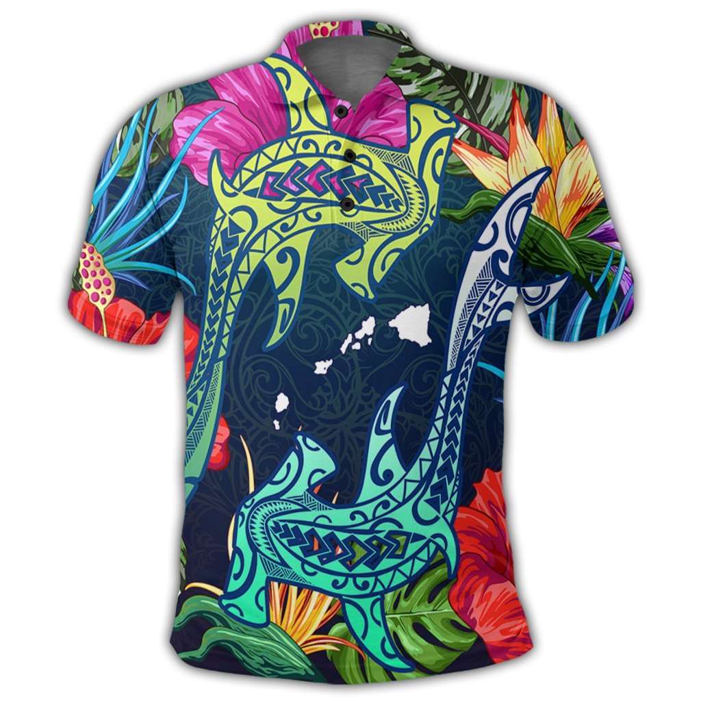 Hawaii Shark Tropical Color Polo Shirt - Polynesian Pride