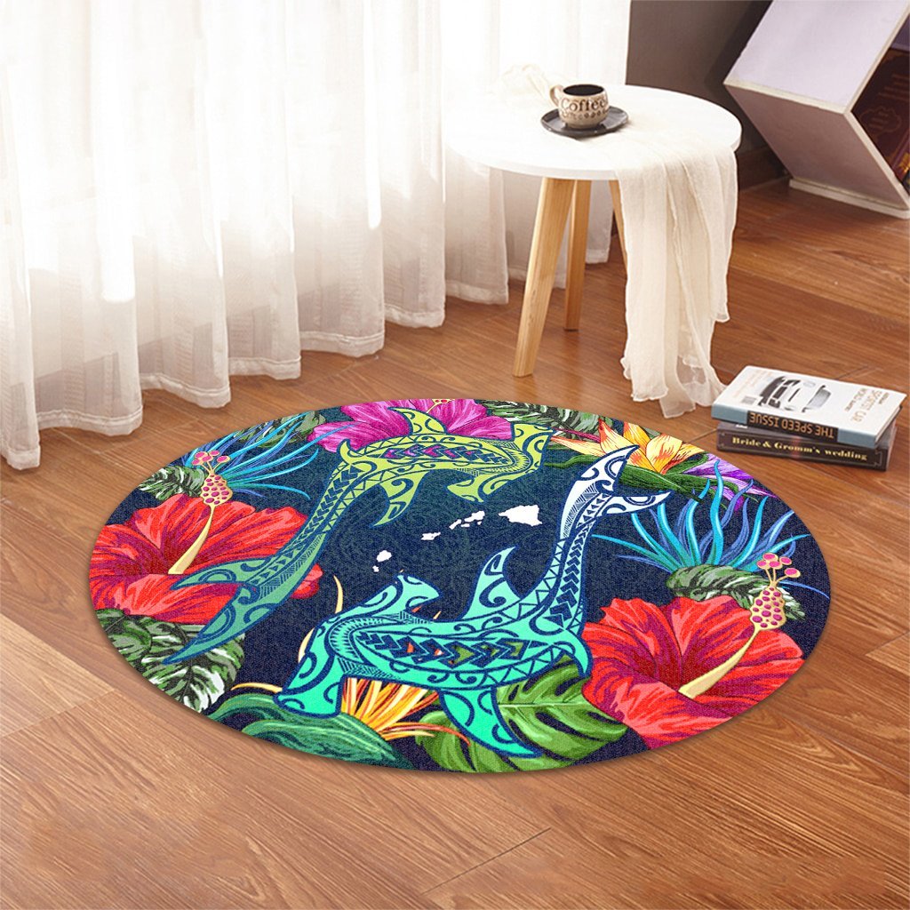 Hawaii Shark Tropical Color Round Carpet - AH - Polynesian Pride