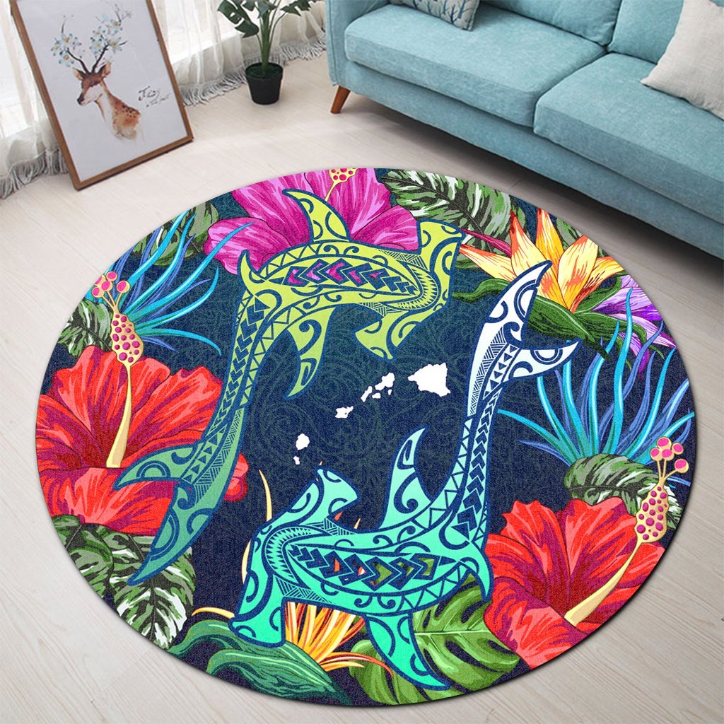 Hawaii Shark Tropical Color Round Carpet - AH - Polynesian Pride