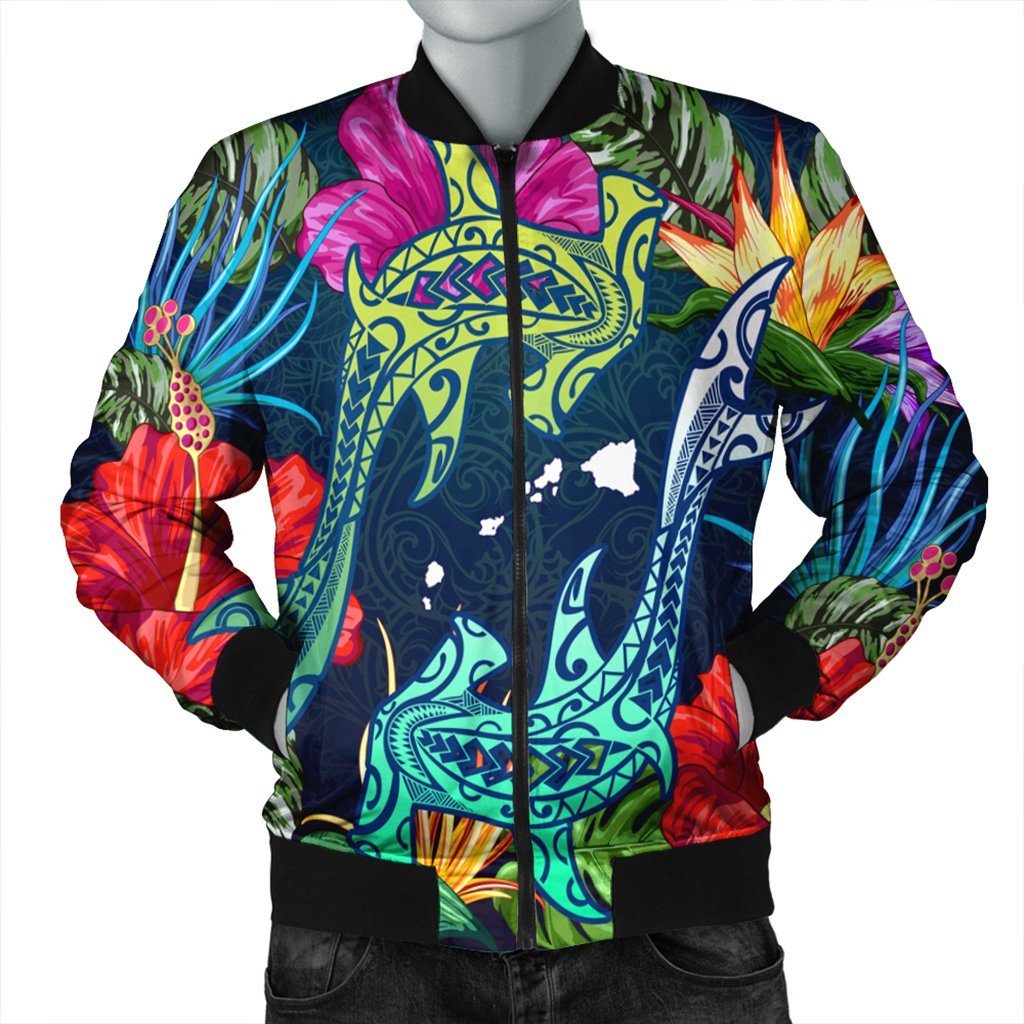 Hawaii Shark Tropical Color Bomber Jacket - AH Black Unisex - Polynesian Pride