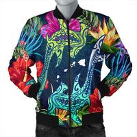 Hawaii Shark Tropical Color Bomber Jacket - AH Black Unisex - Polynesian Pride