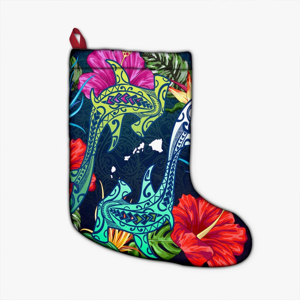 Hawaii Shark Tropical Color Christmas Stocking - AH Christmas Stocking 26 X 42 cm Black - Polynesian Pride