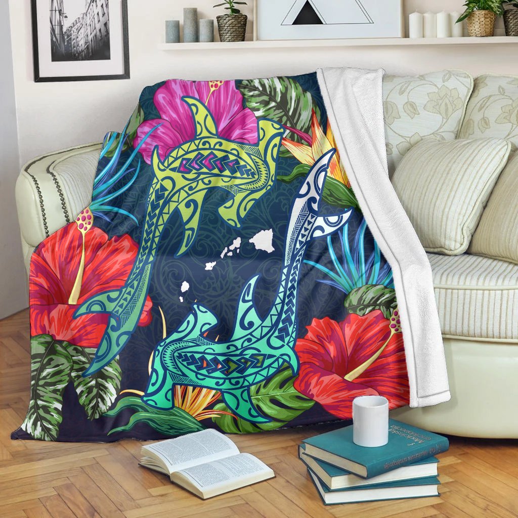 Hawaii Shark Tropical Color Premium Blankets - AH White - Polynesian Pride