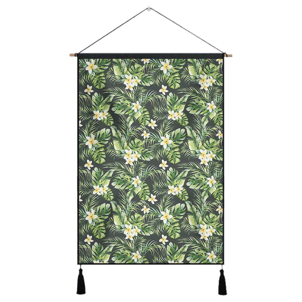 Hawaii Summer Plumerias Flowers Palm Tree Monstera Leaves. Hanging Poster - AH- Hanging Poster 43 x 65 cm Cotton And Linen - Polynesian Pride