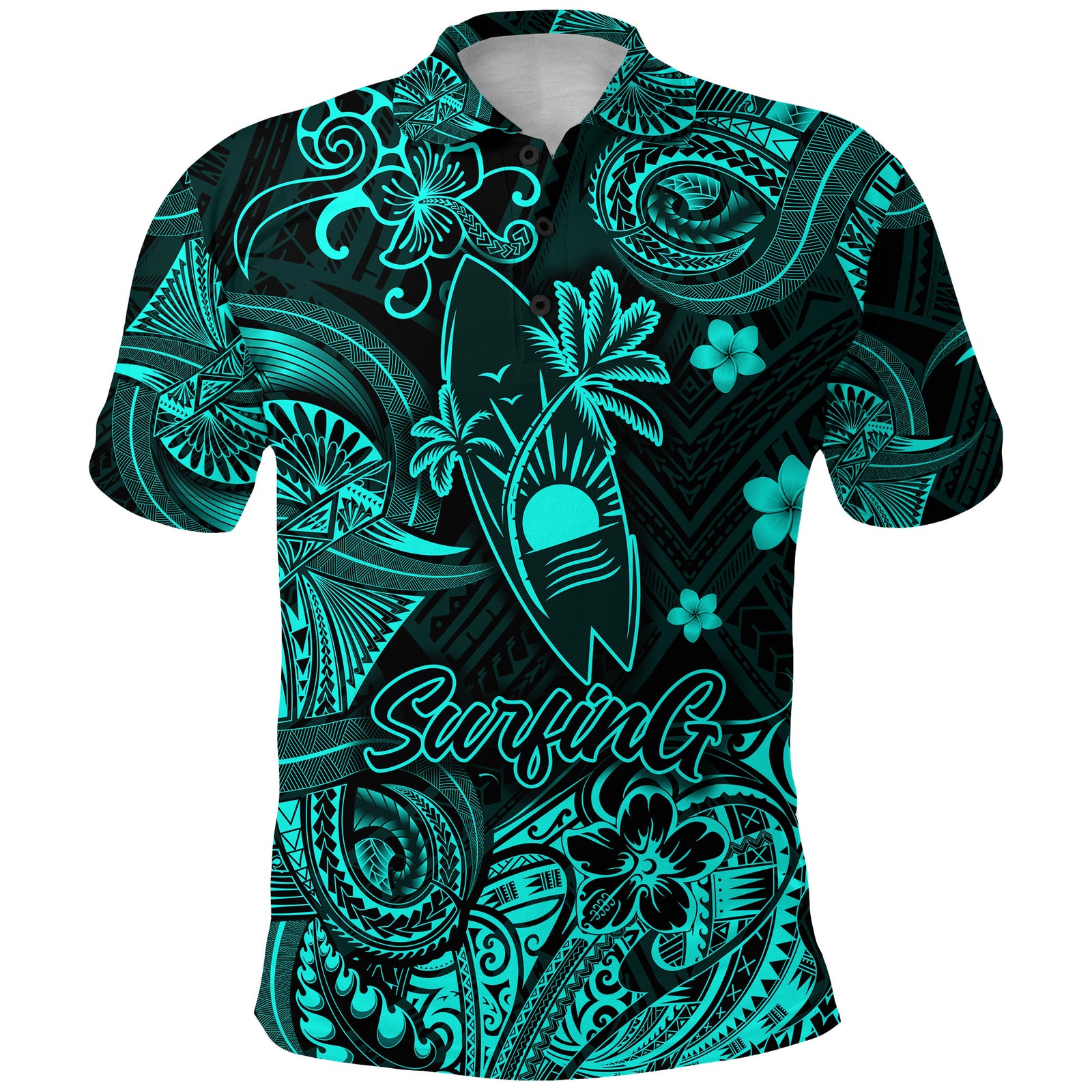 Hawaii Surfing Polynesian Polo Shirt Unique Style Turquoise LT8 - Polynesian Pride