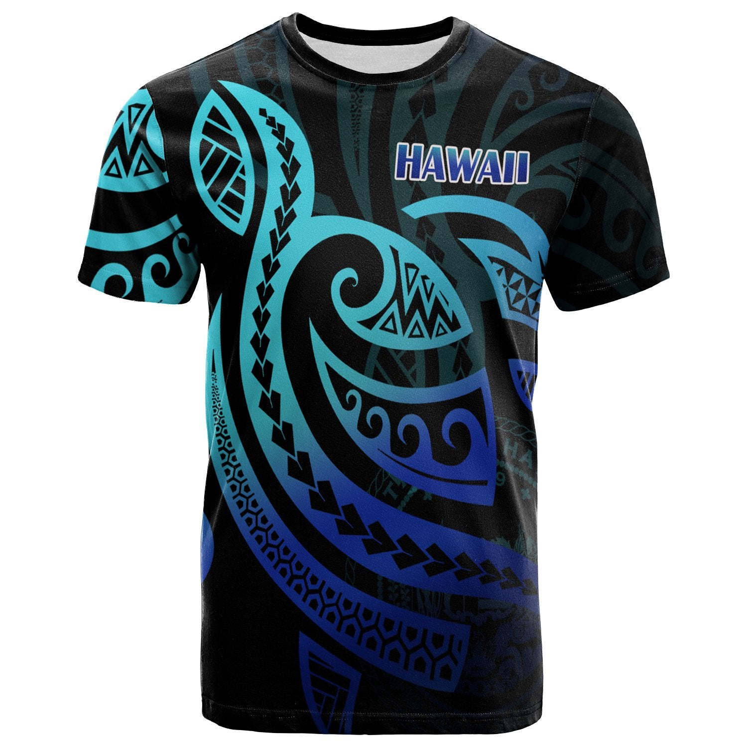 Hawaii T Shirt Turtle Tattoo Style Ocean Unisex Black - Polynesian Pride