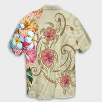 Hawaii Triple Marble Turtle Polynesian Hibiscus Hawaiian Shirt - AH - Benjamin Style - Beige - Polynesian Pride