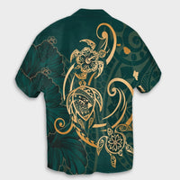 Hawaii Triple Marble Turtle Polynesian Hibiscus Hawaiian Shirt - AH - Benjamin Style - Green - Polynesian Pride