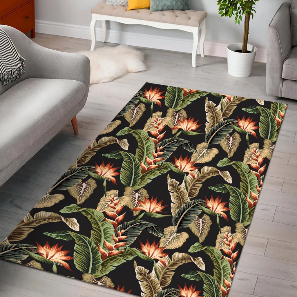 Hawaii Tropical Floral Vintage Strelitzia Flower Banana Leaves Area Rug - AH - Polynesian Pride