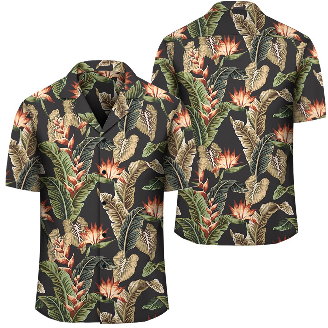 Hawaii Tropical Floral Vintage Strelitzia Flower Banana Leaves Hawaiian Shirt Unisex Black - Polynesian Pride