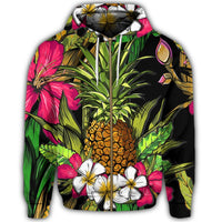 Hawaii Tropical Flowers Pineapple Zip Hoodie - Polynesian Pride