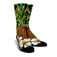 Hawaii Tropical Flowers Pineapple Crew Socks - AH - Polynesian Pride