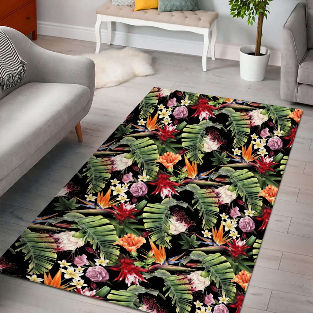 Hawaii Tropical Flowers Watercolor Area Rug - AH - Polynesian Pride