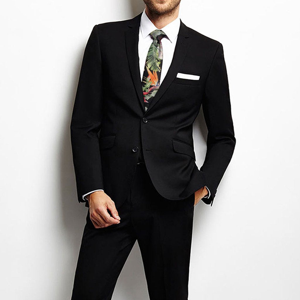 Hawaii Tropical Flowers Watercolor. Necktie One Size Black Necktie - Polynesian Pride