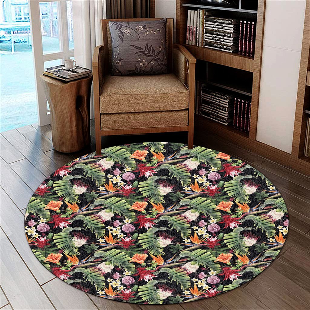 Hawaii Tropical Flowers Watercolor. Round Carpet - AH Round Carpet Luxurious Plush - Polynesian Pride