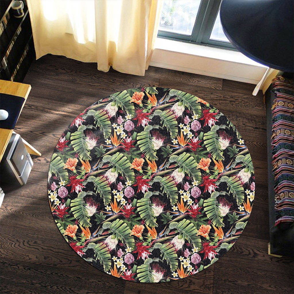 Hawaii Tropical Flowers Watercolor. Round Carpet - AH - Polynesian Pride