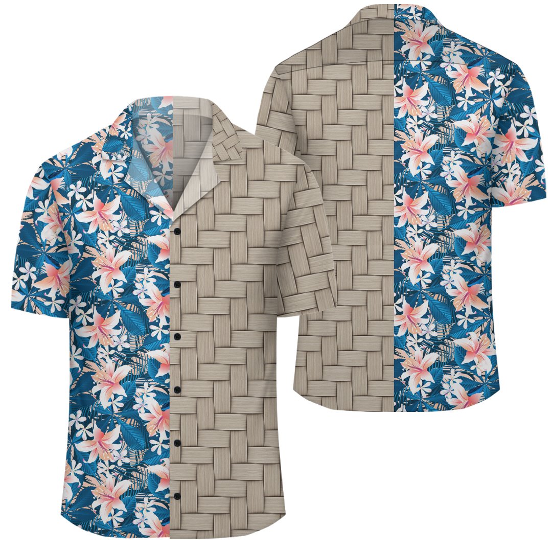 Hawaii Tropical Hibiscus Blue Lauhala Moiety Hawaiian Shirt Unisex Art - Polynesian Pride