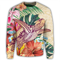 Hawaii Tropical Hibiscus Turtle Beige Sweatshirt - AH - Polynesian Pride