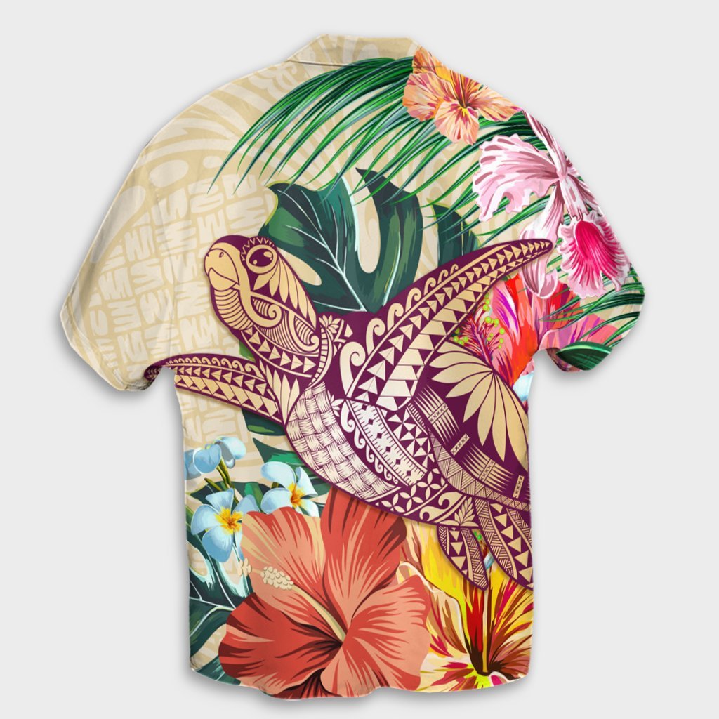 Hawaii Tropical Hibiscus Turtle Beige Hawaiian Shirt - AH - Polynesian Pride