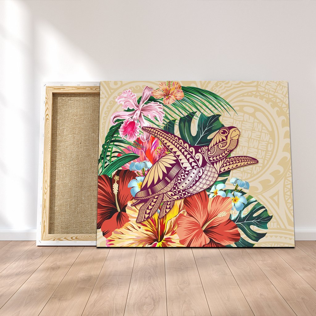 Hawaii Tropical Hibiscus Turtle Beige Canvas - AH Canvas Poly-cotton - Polynesian Pride