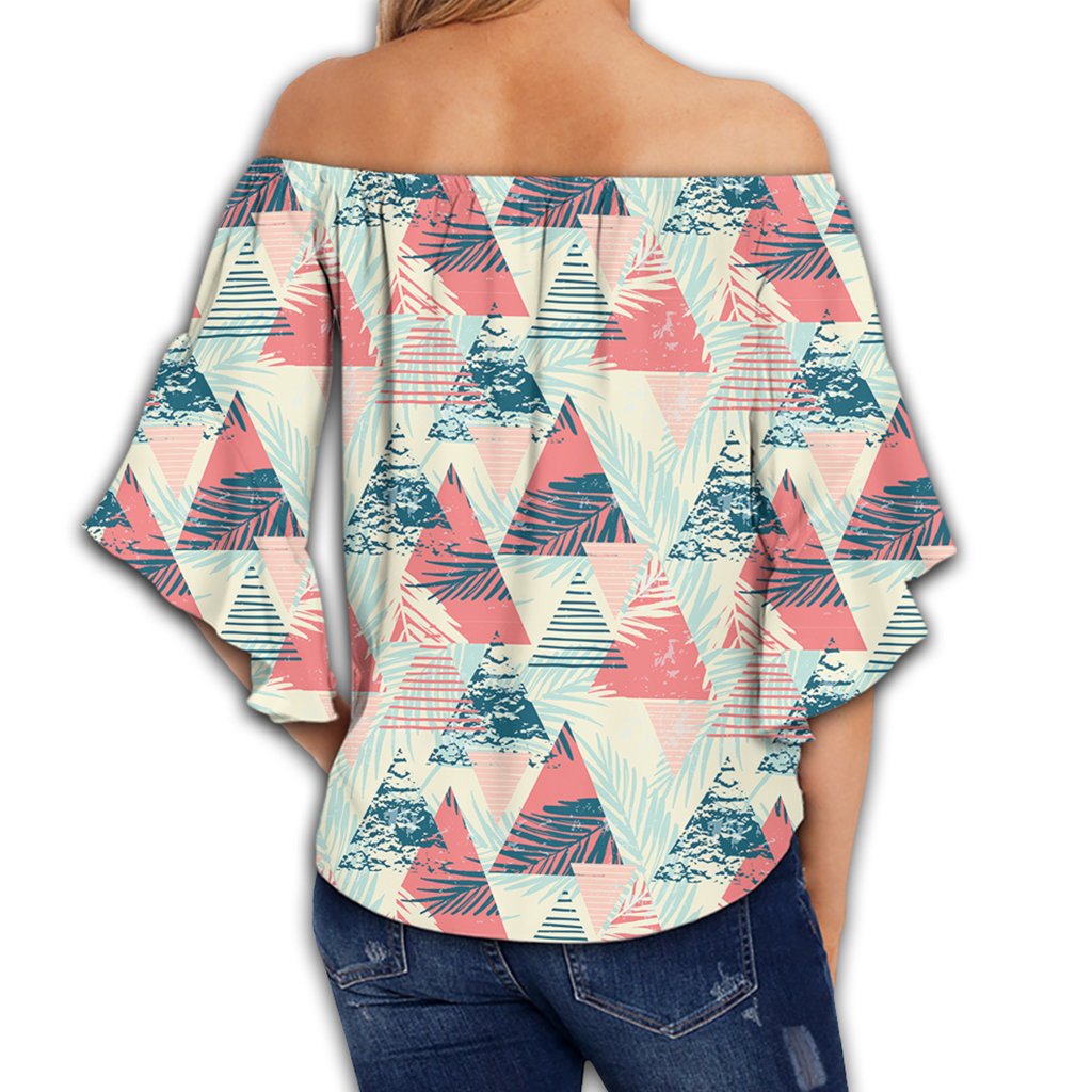 Hawaii Tropical Leaf Triangle Pattern Women's Off Shoulder Wrap Waist Top - AH - Polynesian Pride