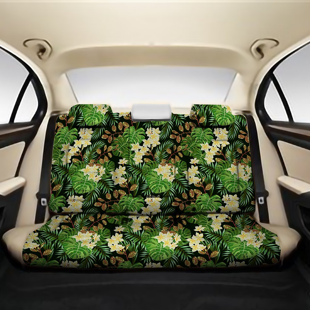 Hawaii Tropical Leaves And Plumeria Back Seat Cover One Size Black Back Car Seat Covers - Polynesian Pride