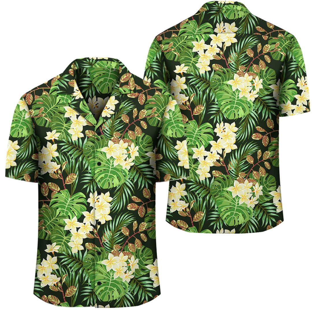 Hawaii Tropical Leaves And Plumeria Hawaiian Shirt Unisex Black - Polynesian Pride