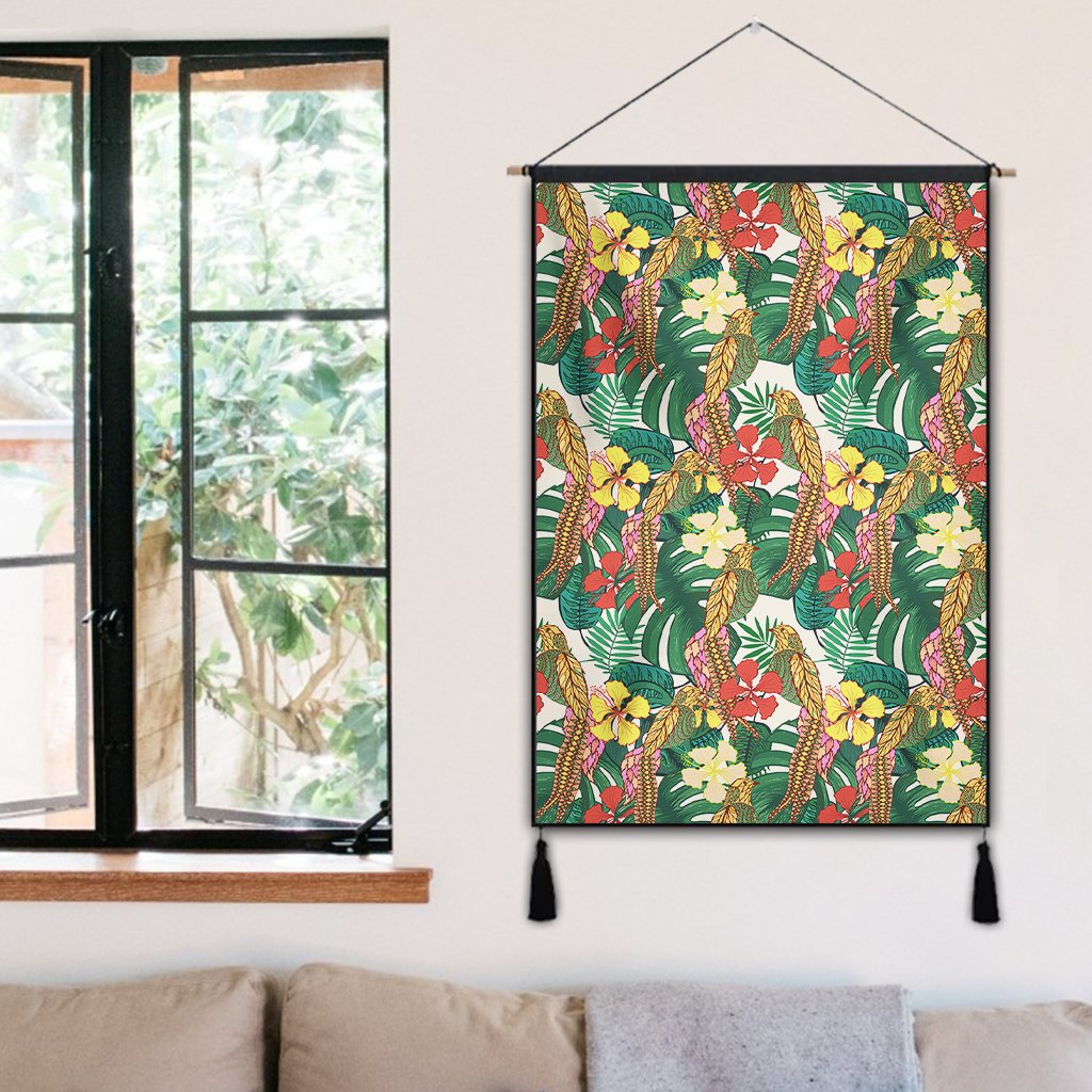 Hawaii Tropical Leaves Flowers And Birds Floral jungle Hanging Poster - AH- Hanging Poster 50 x 75 cm Cotton And Linen - Polynesian Pride