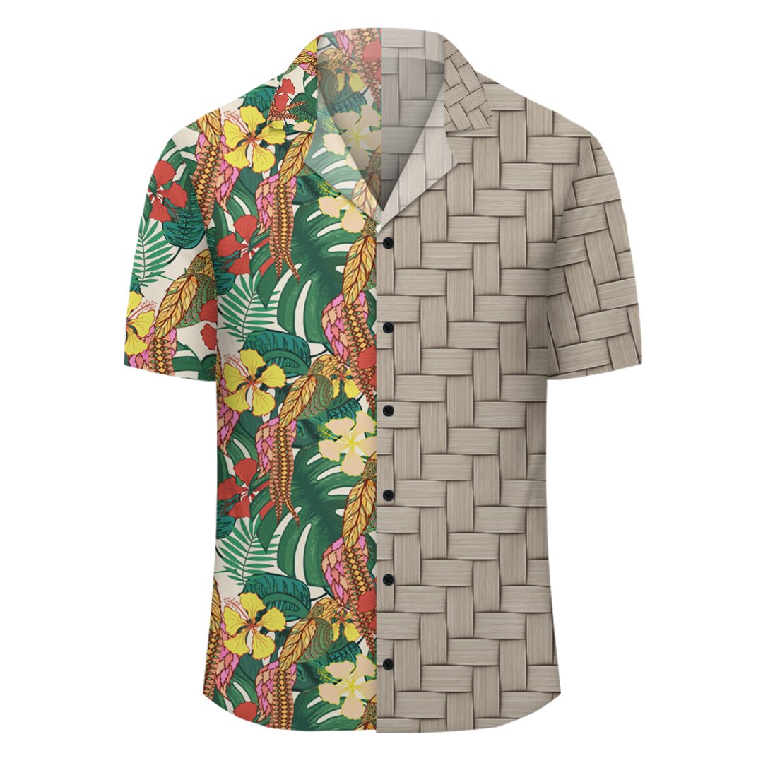 Hawaii Tropical Leaves Flowers And Birds Floral Jungle Lauhala Moiety Hawaiian Shirt - Polynesian Pride