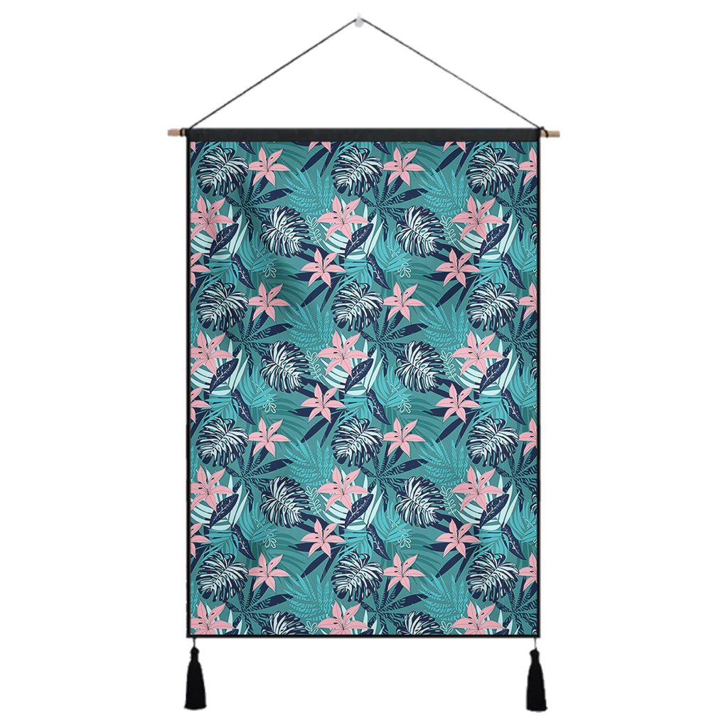 Hawaii Tropical Monstera Leaf Blue Hanging Poster - AH- Hanging Poster 43 x 65 cm Cotton And Linen - Polynesian Pride