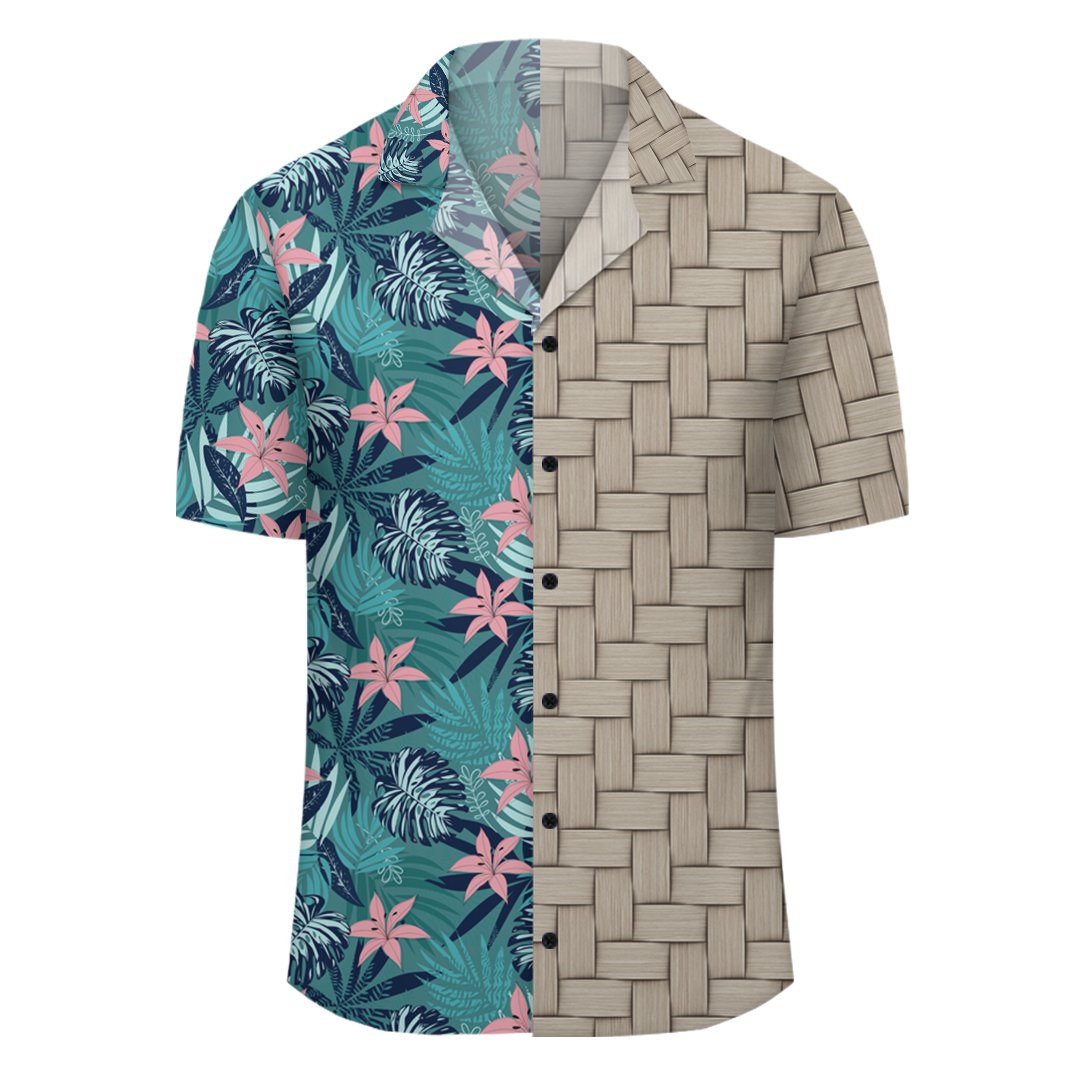 Hawaii Tropical Monstera Leaf Blue Lauhala Moiety Hawaiian Shirt - Polynesian Pride