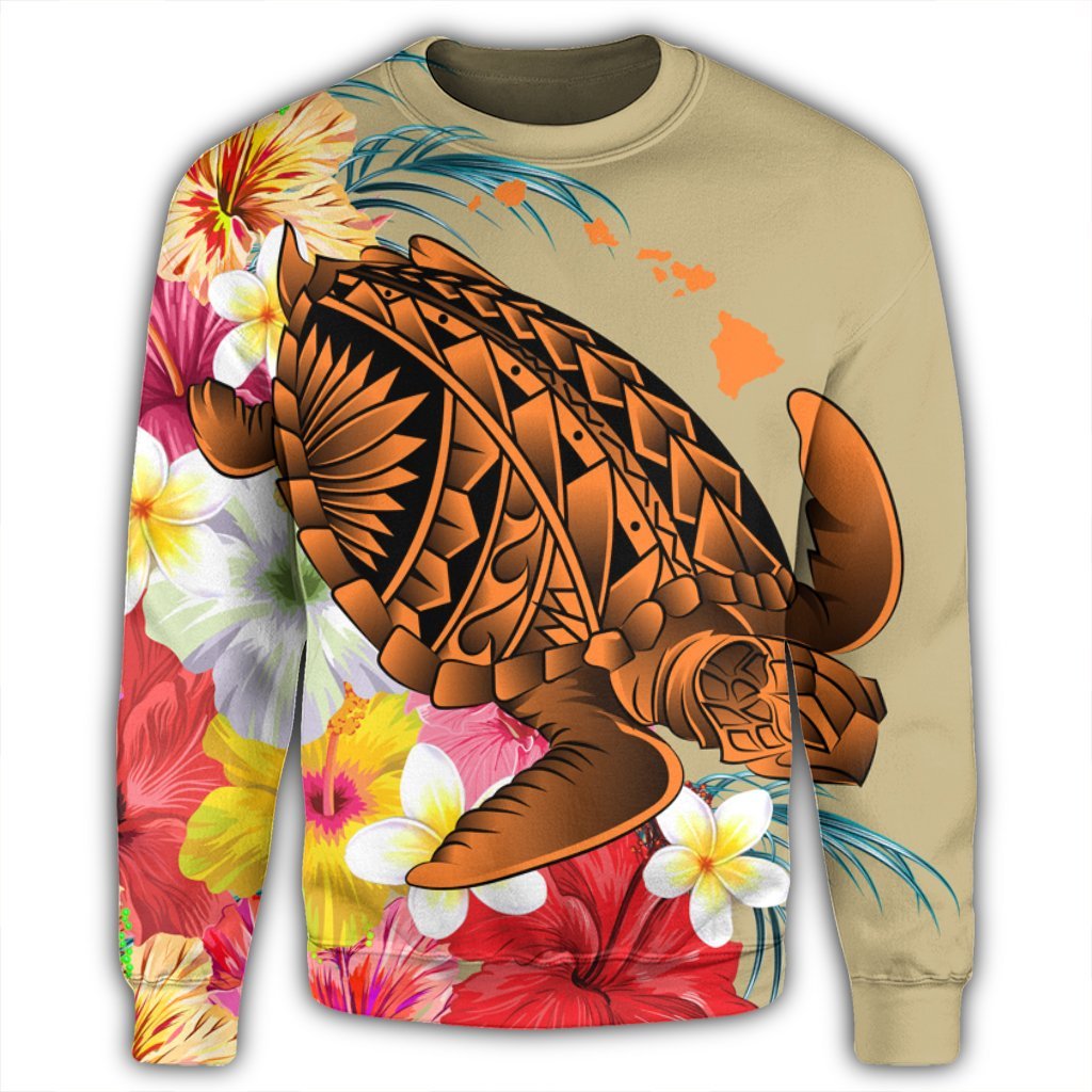 Hawaii Tropical Turtle Hibiscus And Plumeria Sweatshirt - AH - Polynesian Pride