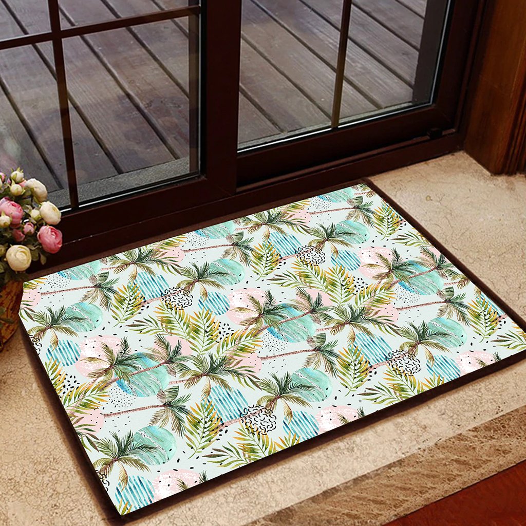 Hawaii Tropical Watercolor Palm Tree Leaf Hawaii Door Mat Door Mat Black - Polynesian Pride