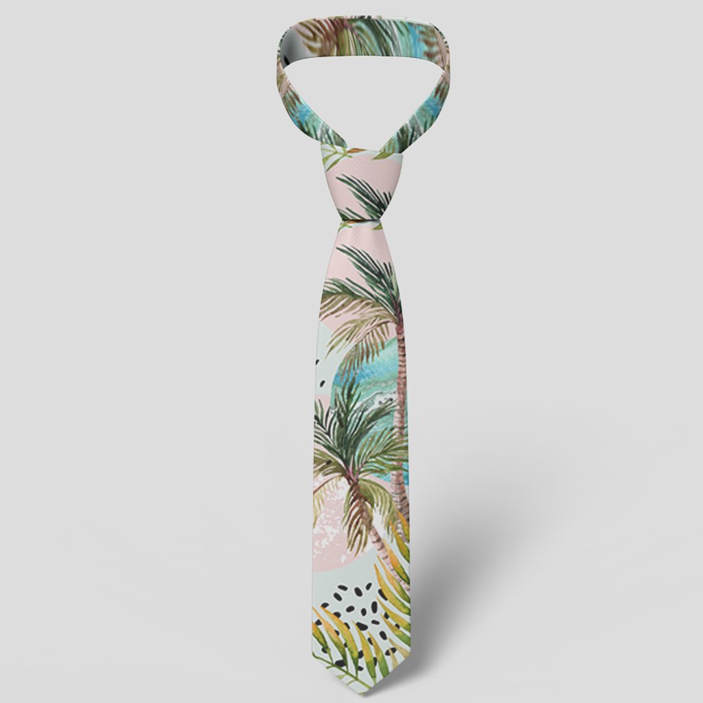 Hawaii Tropical Watercolor Palm Tree Leaf Necktie - Polynesian Pride