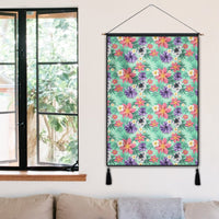 Hawaii Tropical flower, blossom cluster seamless pattern Tropical Flowers Palm Leaves Plant And Leaf Hanging Poster - AH- Hanging Poster 50 x 75 cm Cotton And Linen - Polynesian Pride