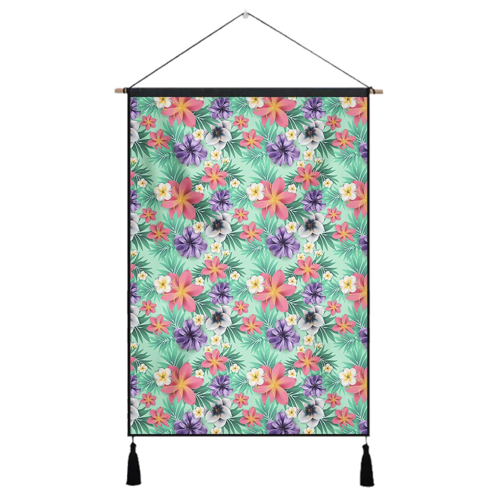 Hawaii Tropical flower, blossom cluster seamless pattern Tropical Flowers Palm Leaves Plant And Leaf Hanging Poster - AH- Hanging Poster 43 x 65 cm Cotton And Linen - Polynesian Pride