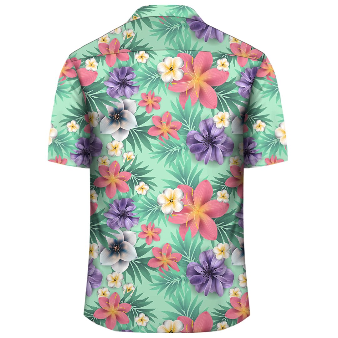 Hawaii Tropical flower, blossom cluster seamless pattern Tropical Flowers Palm Leaves Plant And Leaf Hawaiian Shirt - Polynesian Pride
