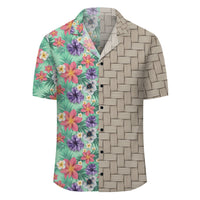 Hawaii Tropical Flower Blossom Cluster Seamless Pattern Tropical Flowers Palm Leaves Plant And Leaf Lauhala Moiety Hawaiian Shirt - Polynesian Pride