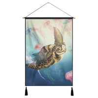 Hawaii Turtle And Jellyfish In Deep Sea Moana Hanging Poster - AH Hanging Poster Cotton And Linen - Polynesian Pride