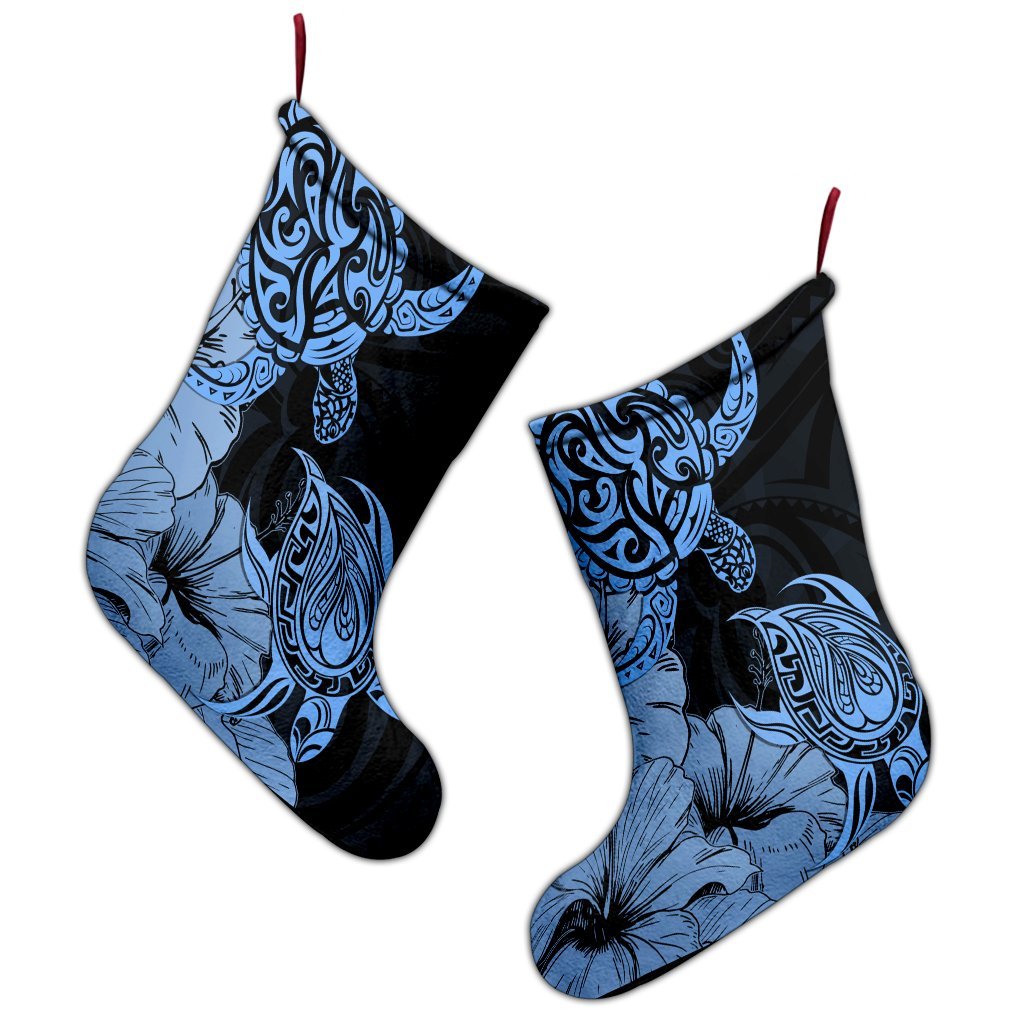Hawaii Turtle Christmas Stocking Polynesian Hibiscus Art Blue - AH - Polynesian Pride