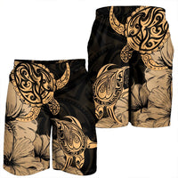 Hawaii Turtle Men's Shorts Polynesian Hibiscus Art Gold - AH - Polynesian Pride