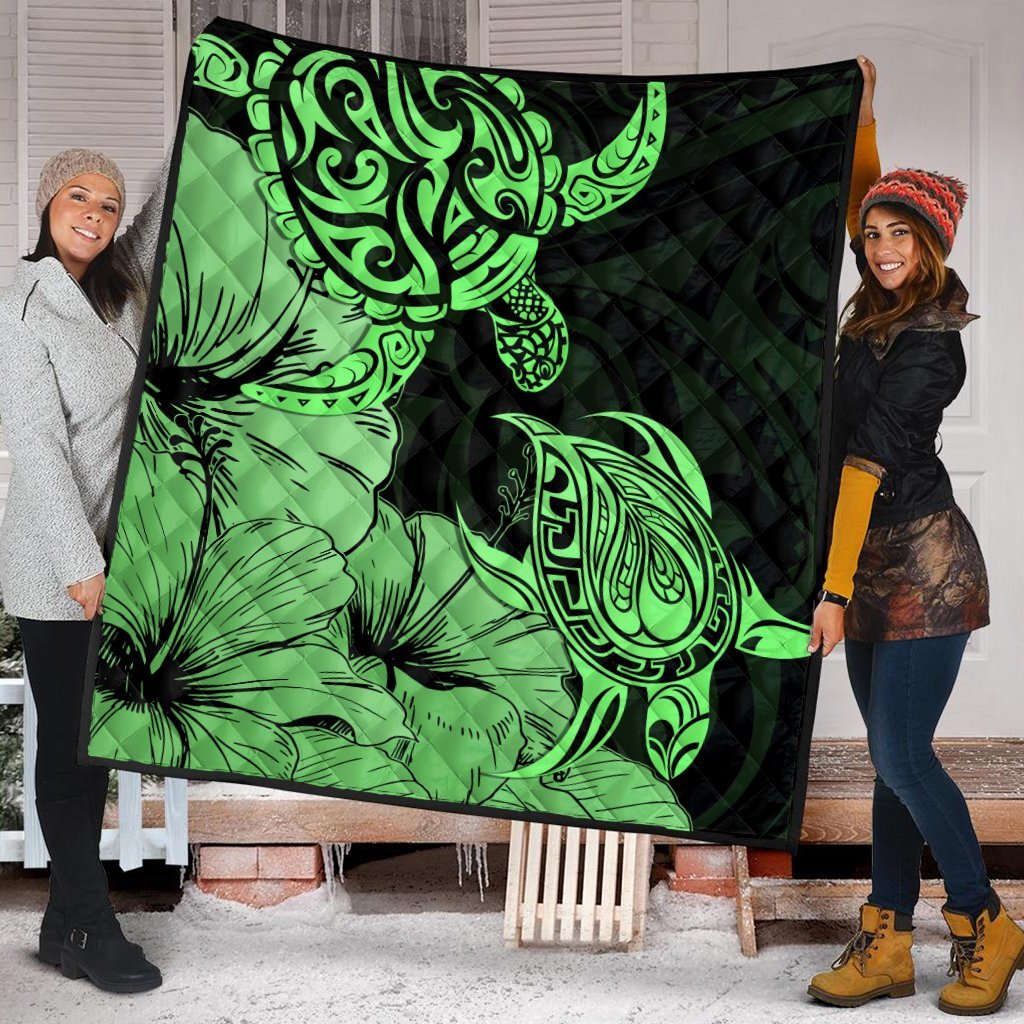 Hawaii Turtle Premium Quilts Polynesian Hibiscus Art Green - AH - Polynesian Pride