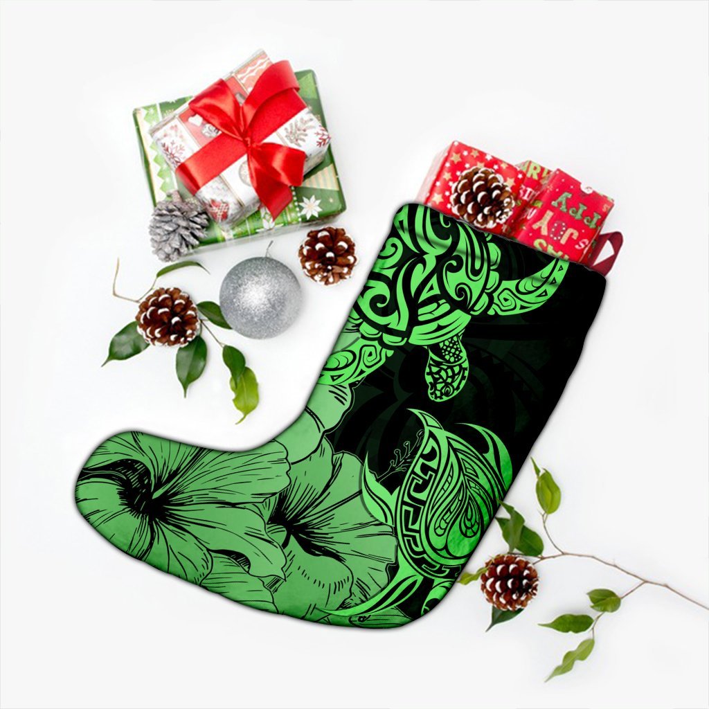Hawaii Turtle Christmas Stocking Polynesian Hibiscus Art Green - AH - Polynesian Pride