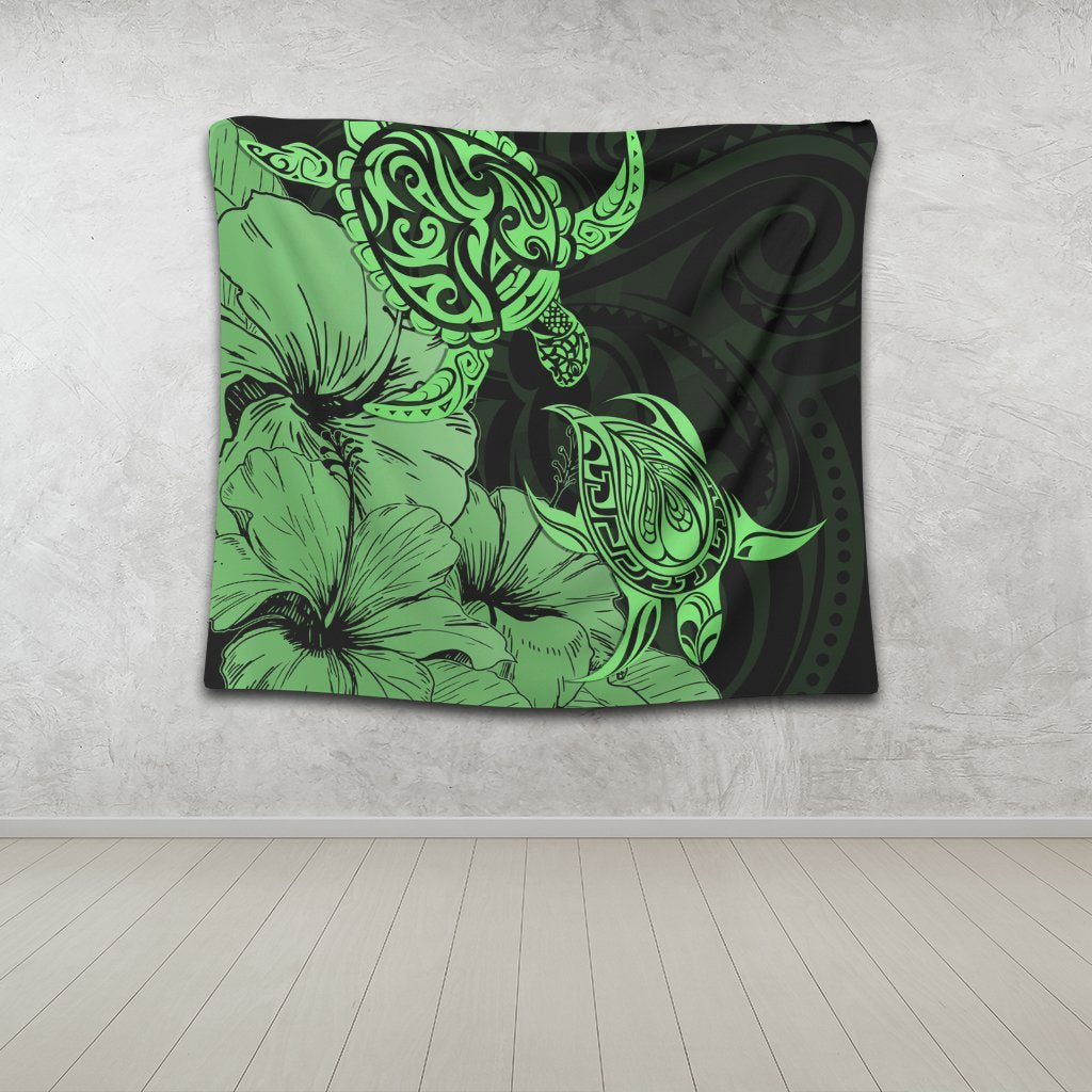 Hawaii Turtle Tapestry Polynesian Hibiscus Art Green - AH - Polynesian Pride