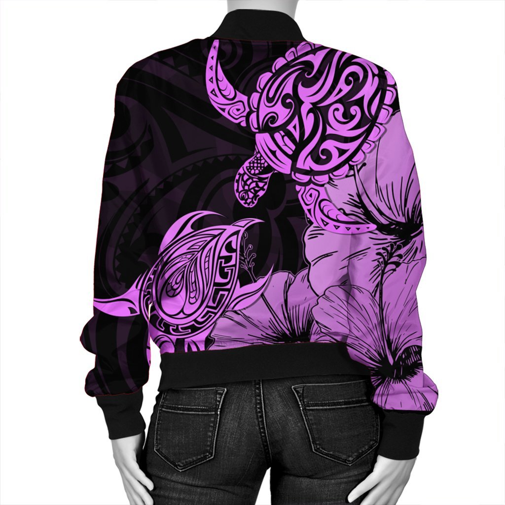 Hawaii Turtle Bomber Jacket Polynesian Hibiscus Art Pink - AH - Polynesian Pride