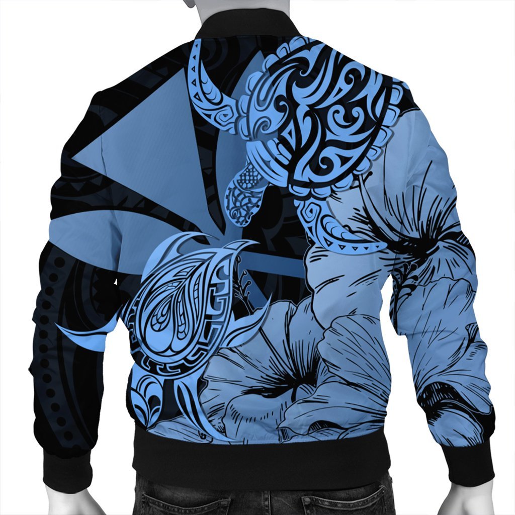 Hawaii Turtle Bomber Jacket Polynesian Hibiscus Art Ver 2.0 Blue - AH - Polynesian Pride